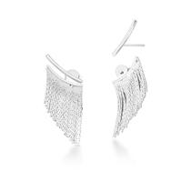 Brinco ear jacket de franja banhado a ródio branco - joia moderna e elegante