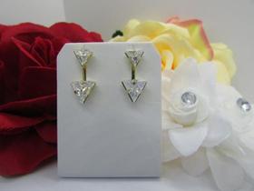 Brinco Ear Jacket Geométrico Pedra Zirconia Folheado