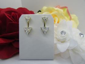 Brinco Ear Jacket Geométrico Pedra Zirconia Folheado