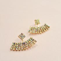 Brinco ear jacket leque de cristal furta-cor - ouro