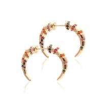 Brinco Ear Jacket Nano Turquesa Zirconia Roxa Zirconia Verde Chifre - Banho Ouro