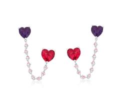 Brinco Ear Line Corações Coloridos Banhado a Ródio - VIDIÈ