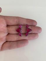 Brinco Earcuf Gota G rubi e 2 Gotas Laterais Rubi