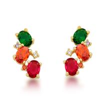 Brinco Earcuff com Zircônias Ovais em Cores Banhados a Ouro 18k