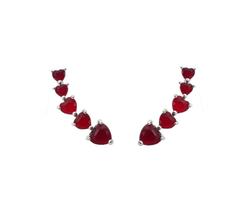 Brinco Earcuff Corações Rubi Banhado a Ródio Branco - 2,3 cm