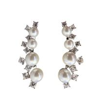 Brinco EarCuff Pérolas com Zircônias - Banhado no Ródio Branco
