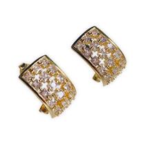 Brinco Earhook Cravejado de Pedras Brancas Folheado 18K Brinco Earhook Cravejado de Pedras Brancas Folheado 18K