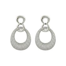 Brinco Elos Entrelaçados e Oval Pavé Zircônia Cristal Banhado a Prata