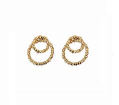 Brinco Elos Intercalados Diamantados Banhado a Ouro - 2 cm x 1,6 cm