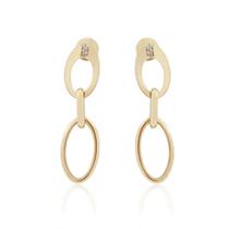 Brinco Elos Ovais Com 4 Diamantes Em Ouro 18K