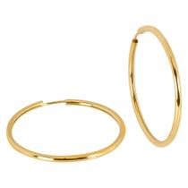 Brinco Em Ouro 18K Argola Oca Redonda Lisa Polida Fio Redondo - BR21488