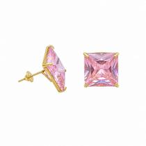 Brinco em Ouro 18K com Zircônia Carrê 12x12mm - Justino Ribas