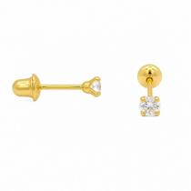 Brinco em Ouro 18K com Zircônia Redonda Branca - Joia Elegante Brinco em Ouro 18K com Zircônia Redonda Branca - Joia Elegante