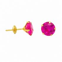 Brinco em Ouro 18K com Zircônia Redonda Rosa - Joia Elegante Brinco em Ouro 18K com Zircônia Redonda Rosa - Joia Elegante