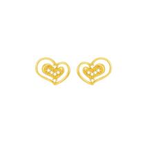 Brinco em Ouro 18k Coração Vazado com Zircônias - AU6996