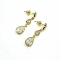 Brinco Em Ouro 18k Duas Zirconias Gota + Nota Fiscal