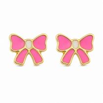 Brinco em Ouro 18k Laço Esmaltado - Par com Tarracha Baby Brinco em Ouro 18k Laço Esmaltado - Par com Tarracha Baby