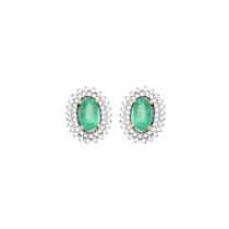 Brinco em Ouro Branco 18k Esmeralda Oval e Diamantes - AU6816 - BRUNA TESSARO JOIAS