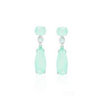 Brinco em Pêndulo com Pedras Esmeralda Colombiana Fusion Banhado a Ródio Branco