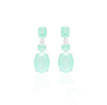 Brinco em Pêndulo com Pedras Ovais de Esmeralda Colombiana Fusion Banhado a Ródio Branco