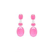 Brinco em pêndulo pedras ovais turmalina rosa fusion banhado a ródio branco Brinco em pêndulo pedras ovais turmalina rosa fusion banhado a ródio branco