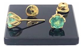 Brinco Esmeralda Natural Colombiana Ouro Amarelo 18k Tulipa K1020