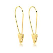 Brinco Estilo Clipe Triângulo Zircônia Folheado A Ouro