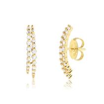 Brinco Estilo Ear Hook Filetes Zircônias Folheado A Ouro