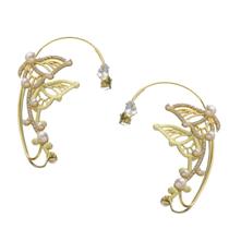 Brinco Estilo EarCuff Dourado Borboleta Strass Luxo Feminino