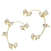 Brinco Estilo EarCuff Dourado Laços Strass Luxo Feminino