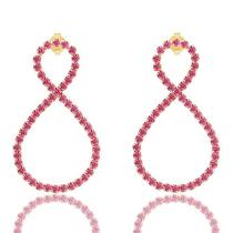 Brinco Estilo Infinito De Strass Pink Folheado A Ouro 18K