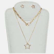 Brinco Estrela, Choker Mosquetão E Colar Com Pingente - Kit Brinco Estrela, Choker Mosquetão E Colar Com Pingente - Kit