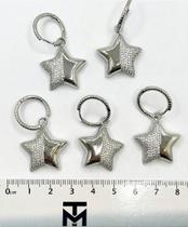 Brinco Estrela com Zirconia - Par de Brincos em Níquel Branco com Acabamento em Verniz