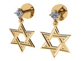 Brinco estrela de davi ouro com diamantes 18k