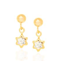 Brinco estrela folheado a ouro 18k com cristal branco/522395