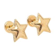 Brinco Estrela Lisa com Lateral Craquelada Folheado a Ouro para Bebês e Crianças Brinco Estrela Lisa com Lateral Craquelada Folheado a Ouro para Bebês e Crianças