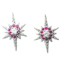 Brinco Estrela Meteoro Zircônia Rosa Prata 925 17mm Brinco Estrela Meteoro Zircônia Rosa Prata 925 17mm