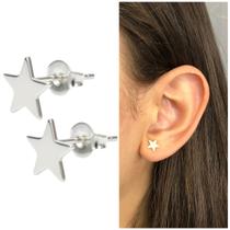 Brinco Estrela Prata 925 Liso Delicado Pequena Banhado Moda Brinco Estrela Prata 925 Liso Delicado Pequena Banhado Moda