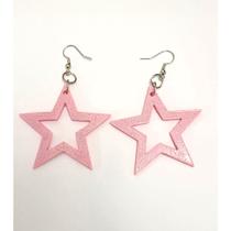 Brinco Estrela rosa bebê de resina com glitter