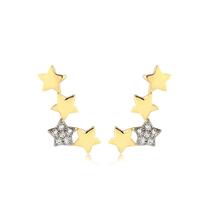 Brinco Estrelas Lisas E Uma Cravejada Folheado A Ouro Brinco Estrelas Lisas E Uma Cravejada Folheado A Ouro