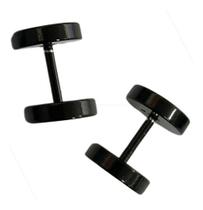 Brinco Falso Alargador Preto Aço Fake Feminino Masculino 8mm