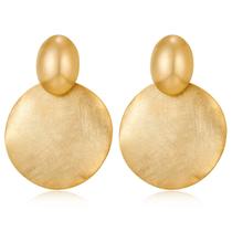 Brinco FAMARINE Grande Disco Pingente em Latão Banhado a Ouro Fosco 14K