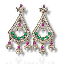 Brinco Fem. Grande Pedra Verde Rosa Branca Prata Turca 925 Brinco Fem. Grande Pedra Verde Rosa Branca Prata Turca 925