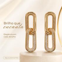 Brinco Fem. Orgânico Cravejado Com Zircônias Banho De Ouro Brinco Fem. Orgânico Cravejado Com Zircônias Banho De Ouro