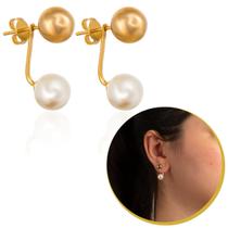 Brinco Feminino 2 em 1 Bolinha Dourada E Pérola Presente Brinco Feminino 2 em 1 Bolinha Dourada E Pérola Presente