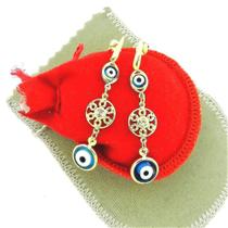 Brinco Feminino 5cm Olho Grego 10mm Folheado Ouro 18k BR508