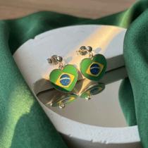 Brinco Feminino Aço Inox Bandeira do Brasil Torcida Copa - Brinco Feminino Aço Inox Bandeira do Brasil Torcida Copa -
