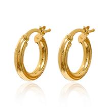 Brinco Feminino Argola C/ Trava Fio Redondo 16mm Ouro 18k 750 C/ Estojo e Certificado