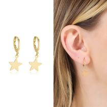 Brinco Feminino Argola Clique Estrela Banhado A Ouro 18k Brinco Feminino Argola Clique Estrela Banhado A Ouro 18k