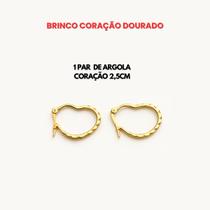 Brinco Feminino Argola de Aço Lisa Coração Inoxidável Antialérgico Dourado Prateado Não Escurece Garantia Vitalícia
